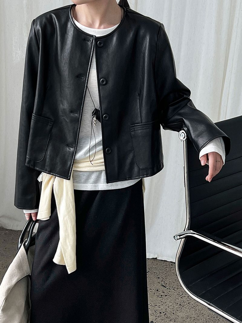 Dames slim fit PU leren jas met enkele knoopsluiting - Koreaanse stijl cropped bikerjack voor de herfst, casual en veelzijdige bovenkleding_voghion.com