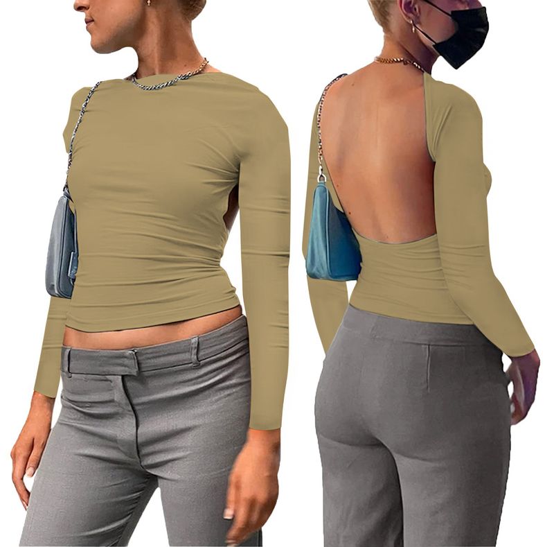 Roupas femininas novas blusas reversíveis de cor sólida_voghion.com