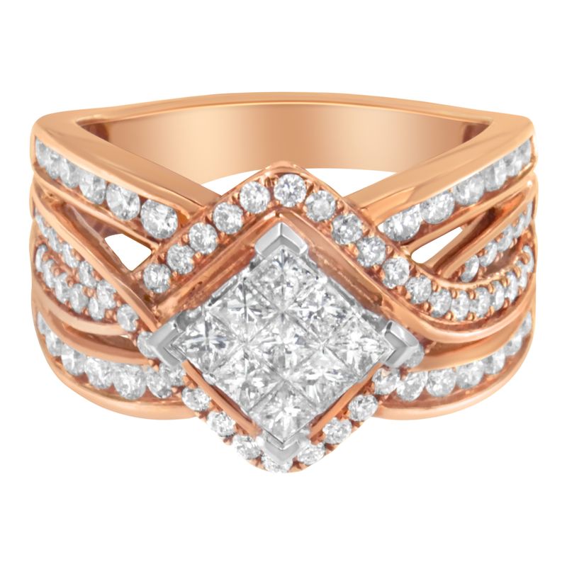 Two-Tone 10KT Gold Diamond Bypass Cocktail Ring (1 1/2 cttw, H-I Color, I1-I2 Clarity)_voghion.com