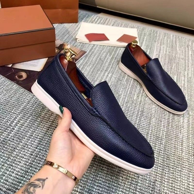 L Brand Solid Color Low-Top Genuine Loafers High-Quality High-Version Casual Natural Leather Single Shoes_voghion.com