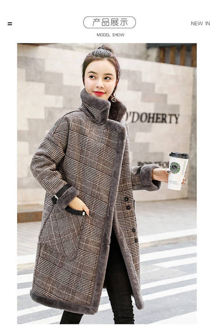 Parka de piel sintética a cuadros para mujer, abrigo femenino de piel de cordero para mantener el calor, otoño e invierno, 2021_voghion.com