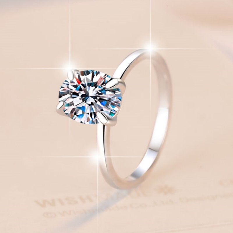 Anello ovale in moissanite da donna, a quattro griffe, semplice, placcato in oro, in argento sterling S925, a forma di uovo_voghion.com