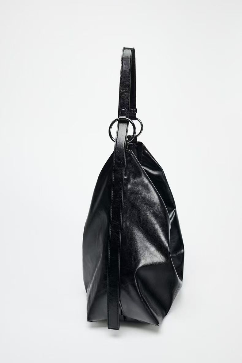 Neue, wendbare Beuteltasche aus weichem Leder für Damen im Frühjahr in Schwarz mit großem Fassungsvermögen, lässige Pendlerhandtasche_voghion.com