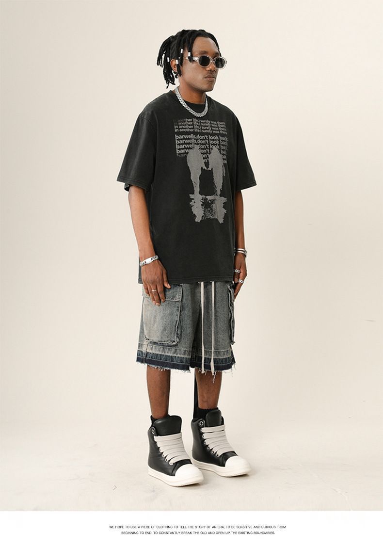 Herreklær High Street Vibe Vasket, slitt denimshorts med rå kanter Trendy merkevare Løse shorts med flere lommer_voghion.com