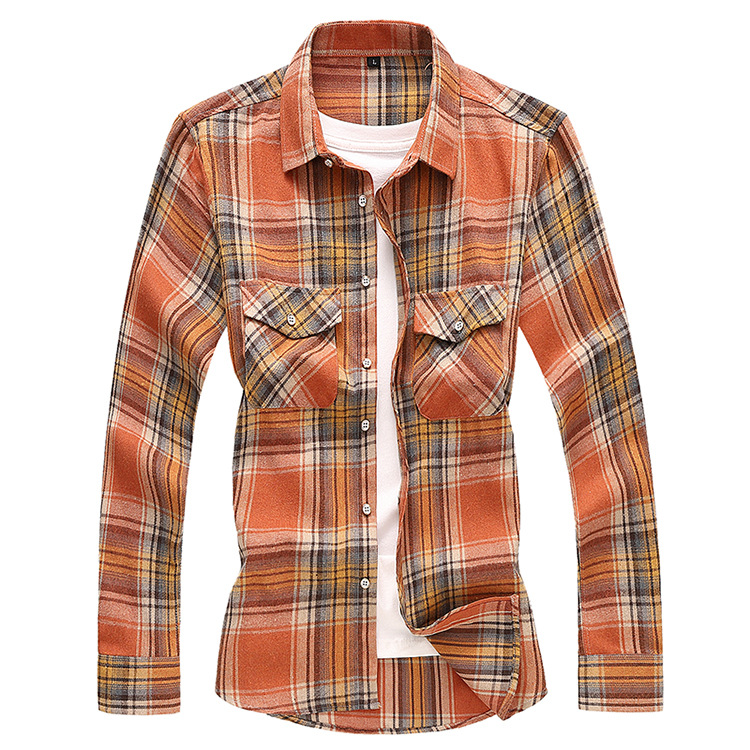 Men's Shirt Double Pocket Plaid Handsome Youth Long-sleeved Shirt Trendy_voghion.com