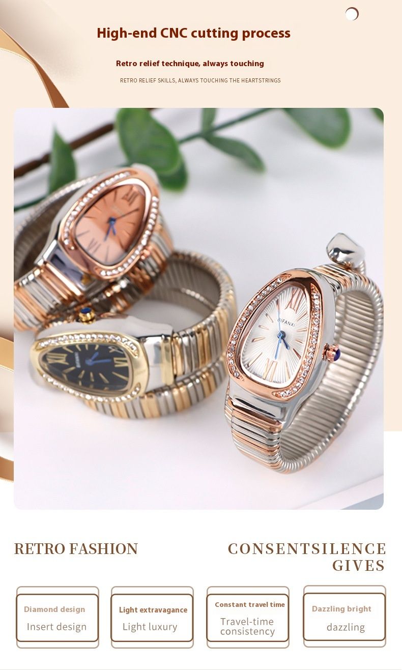 Classic new women's snake between the colors of fashion with exquisite diamond bracelet open quartz watch watch_voghion.com