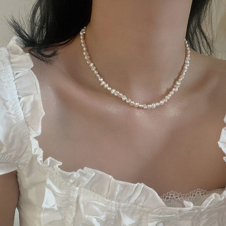 Collana con perle d'acqua dolce da donna, stile retrò francese, semplice, versatile, elegante, alla moda, con catena per clavicola_voghion.com