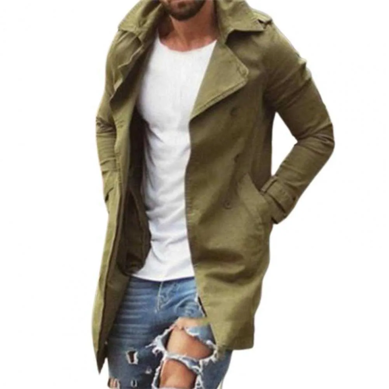 Männer Mäntel Windjacke Frühling Herbst Lange Trenchcoat Männer Kleidung Mid-länge Schlank Oversize Drehen-unten Kragen Mode_voghion.com