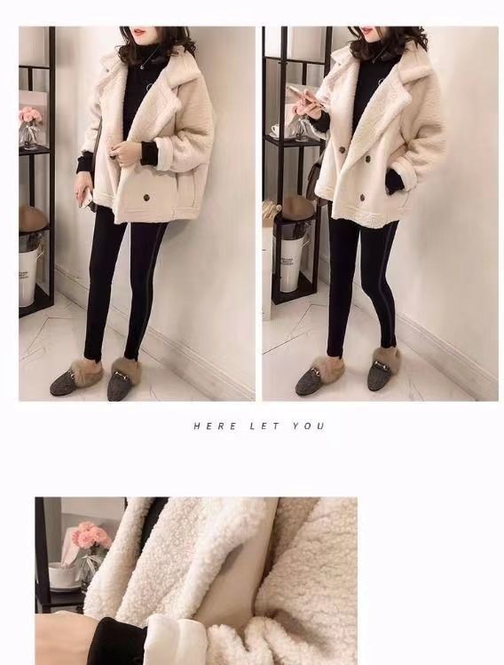 Damenbekleidung Kunstlammfelljacke Winter Gemütliche Oberbekleidung mit Fleecefutter Kurze Bomberjacke Für Kleine Bis Große Größen_voghion.com
