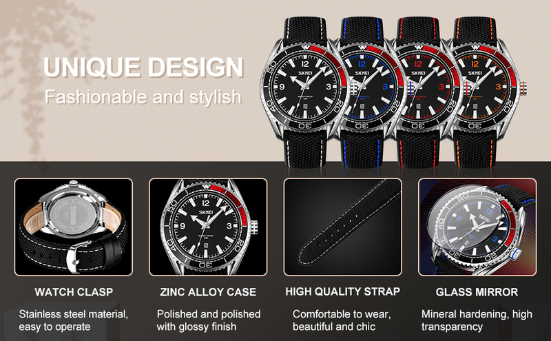 SKMEI Men's Wrist Watch, Quartz Watch with Leather Strap, Fashion Minimalist Waterproof Watch Analog Date Business Watches for Men_voghion.com
