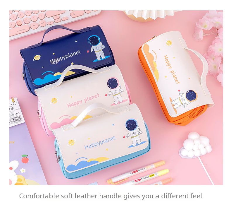 Astronaut Double Layer Large Capacity Pencil Bag Primary School Student Portable Stationery Bag Creative Multifunctional Stationery Case Pencil Bag_voghion.com