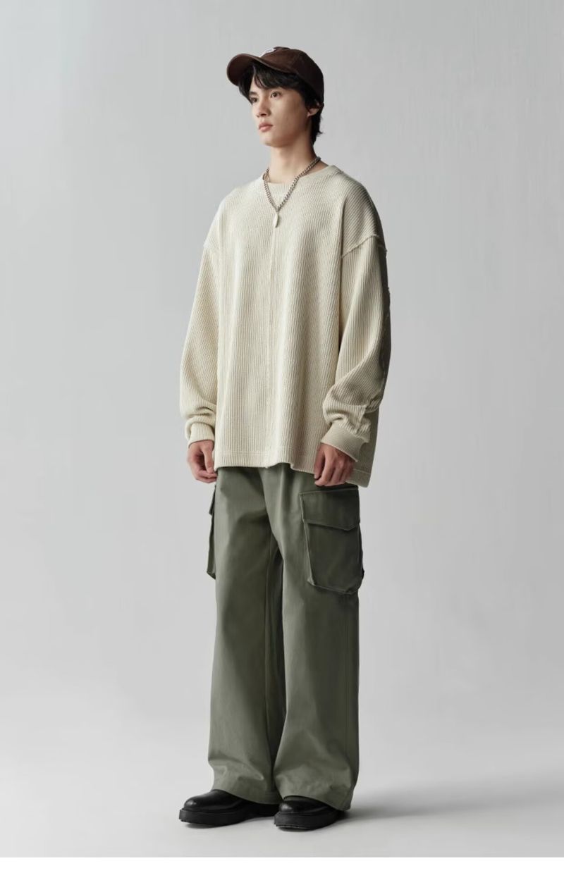 Anti-Ausfransstruktur Herren Herbst Neuware Ins Trendy Marke Vielseitiger lockerer Rundhals Strickpullover Oberbekleidung_voghion.com