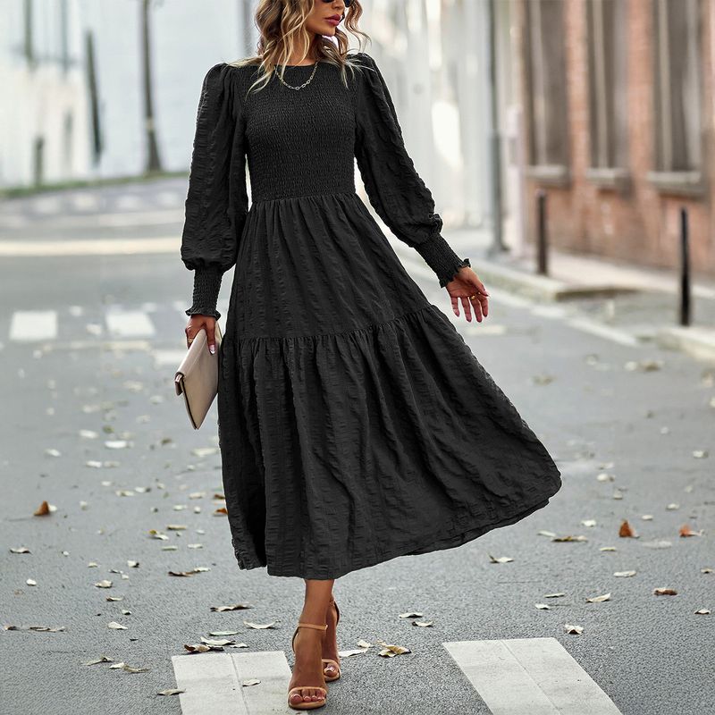 Diyun 2024 Autunno Inverno Elegante Abito Midi a Manica Lunga con Vita Alta per Donna_voghion.com