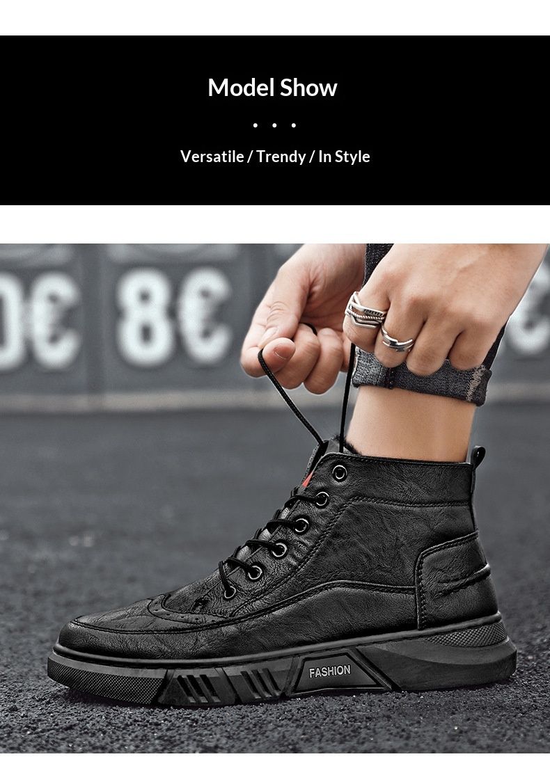 Bottes montantes chaudes Glide 2025 Hiver en coton avec doublure polaire, style business, en cuir, pour hommes._voghion.com