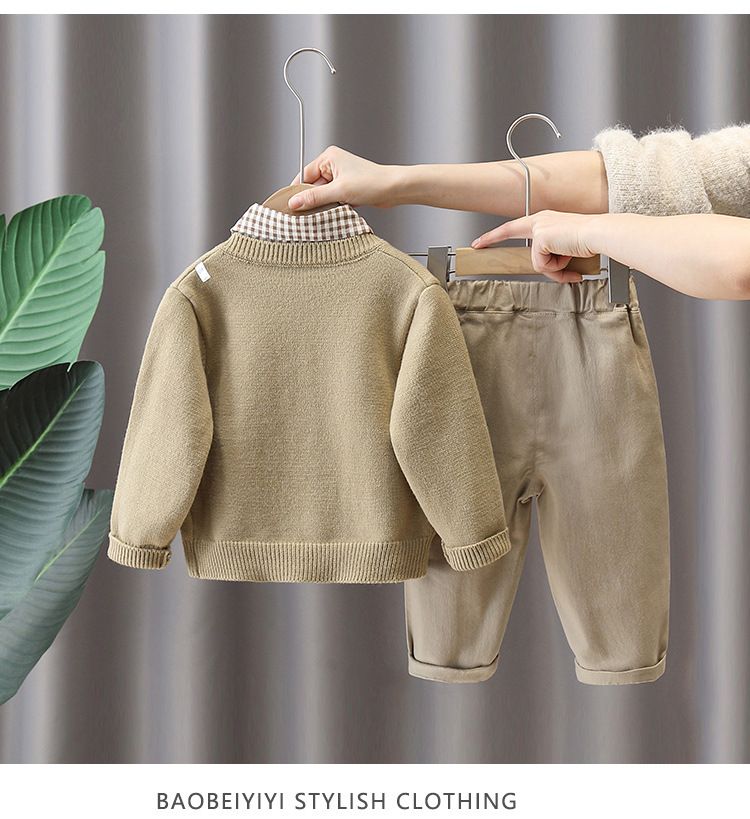 Conjunto de 3 piezas para niño 2024: camisa, cárdigan y pantalón de algodón estilo coreano. Moderno y cómodo para primavera/otoño (90-140 cm)._voghion.com