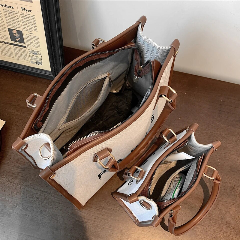 Burminsa Canvas Large Commuting A4 Work Tote Handbags For Women 2023 Trend Luxury Designer Small Ladies Shoulder Crossbody Bags_voghion.com
