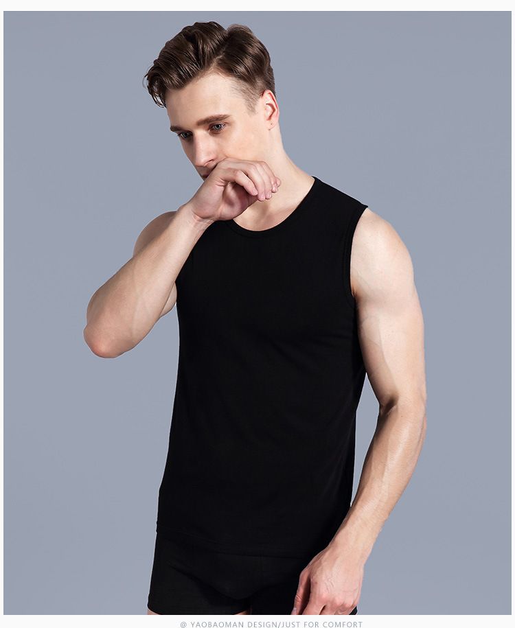 Ropa interior de verano para hombre, camiseta sin mangas deportiva ajustada transpirable con hombros anchos y cuello redondo, color sólido_voghion.com