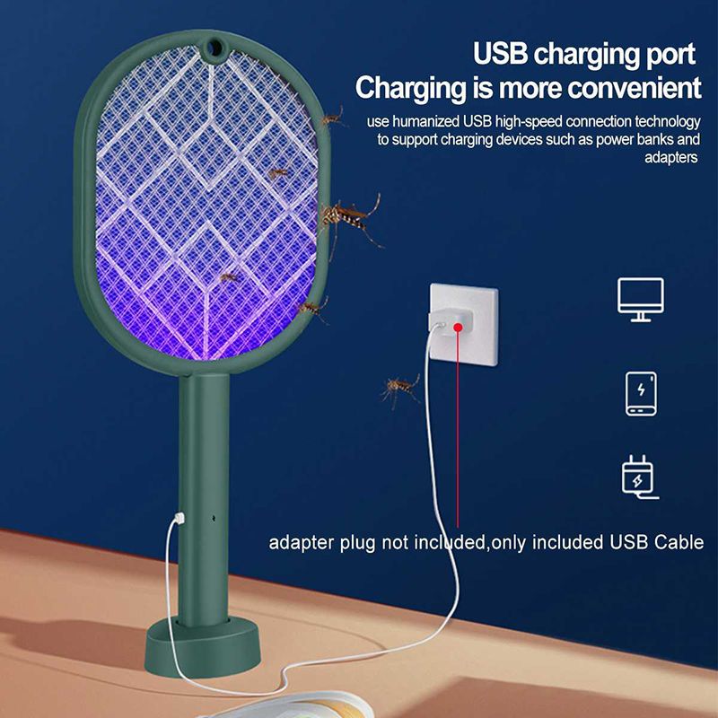 Raquette anti-insectes 3000 V, lampe anti-moustiques, choc électrique, lumière UV, chargement USB, piège à insectes volants, tapette à mouches d'été_voghion.com