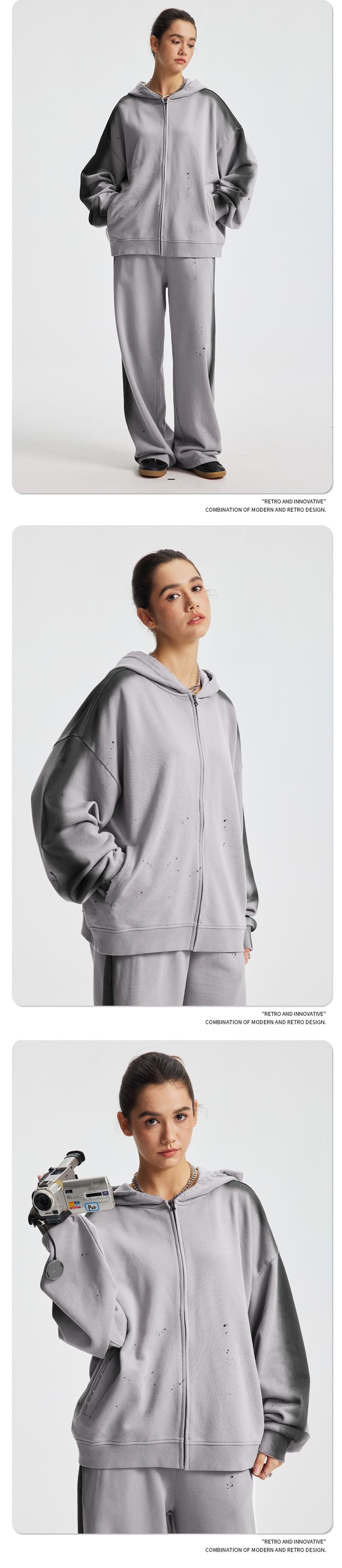 ARTIE Men's Clothing|2025 Autumn Winter New Set Personality Spray Paint Graffiti Washed Vintage Zipper Sweatshirt And_voghion.com