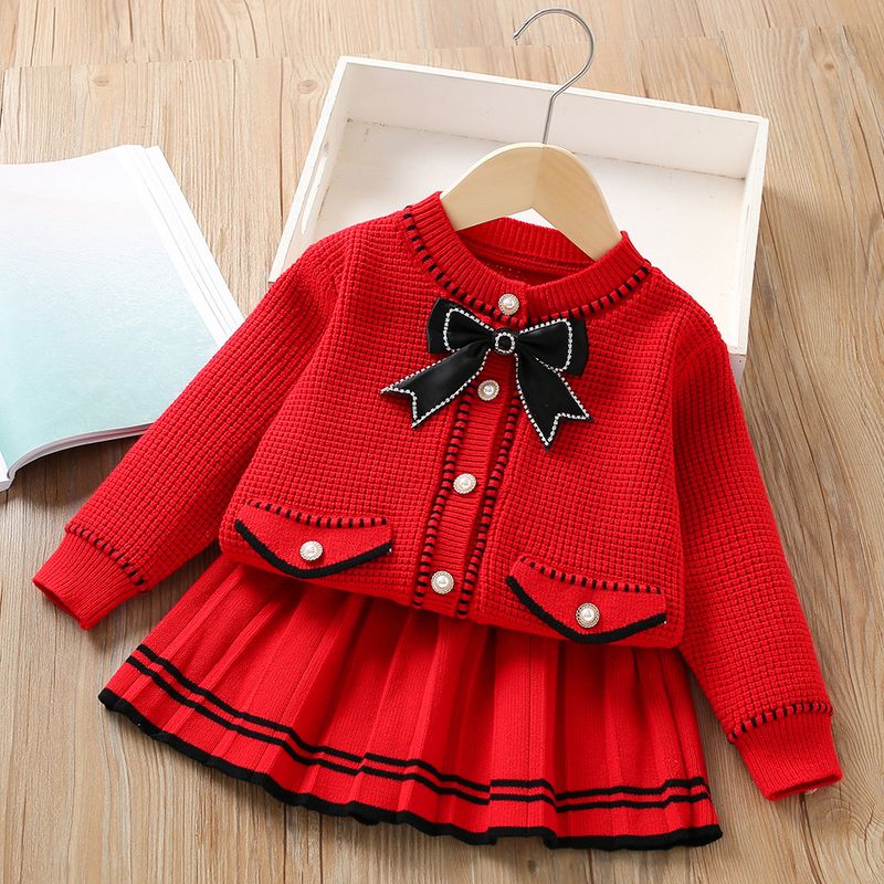 Conjunto de suéter para niña, dos vestidos de punto para niña, estilo extranjero, pequeña fragancia, moda_voghion.com