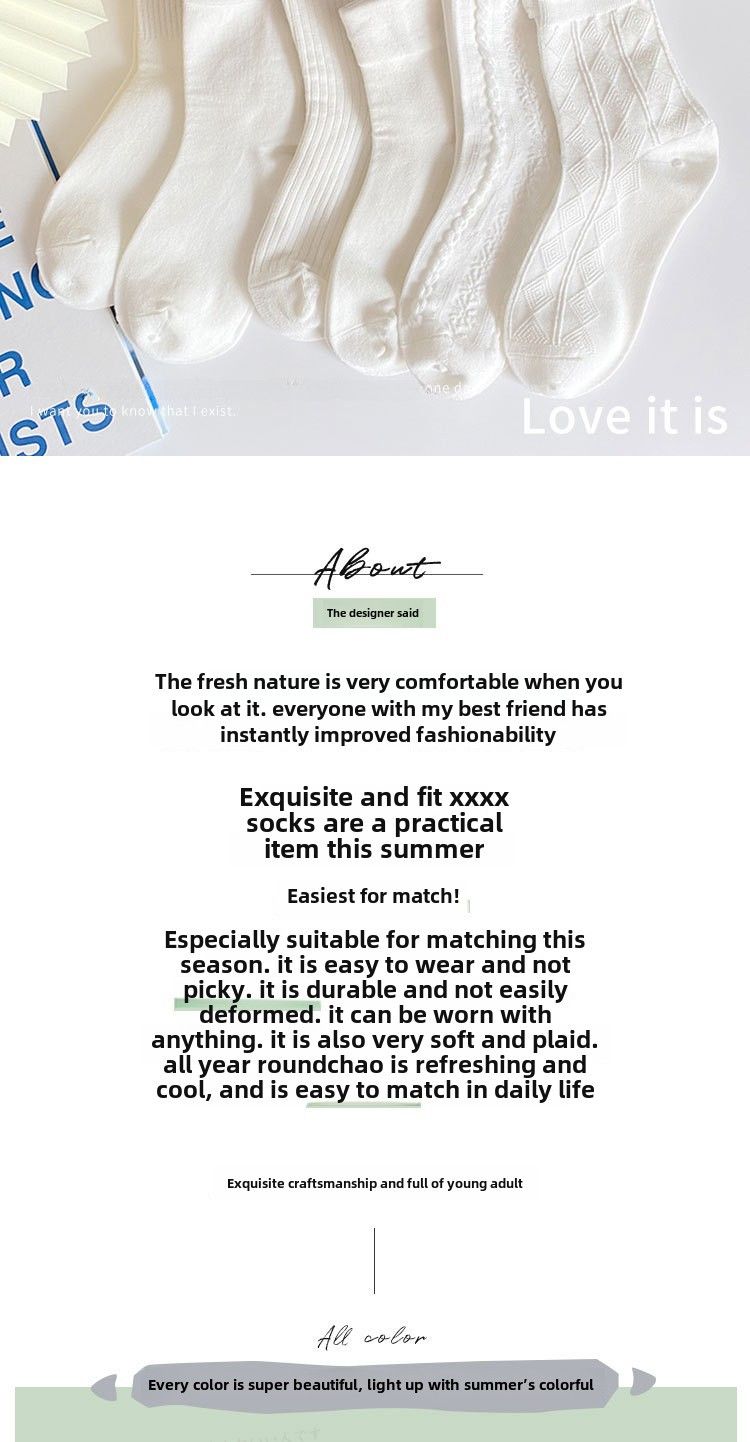 Weiße Socken für Damen, süße JK-Socken im japanischen Stil, Lolita-Spitzensocken, trendige Sommer-Mittelschlauchsocken, College-Socken für Damen_voghion.com
