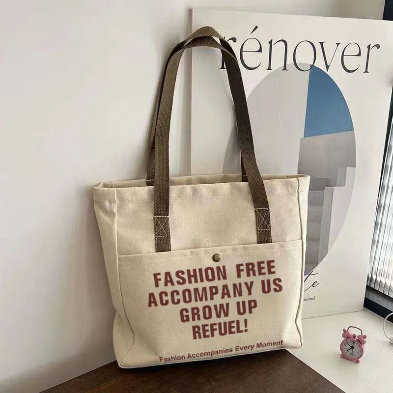 Canvas Women, INS Style, Versatile Shoulder Bag, Large Capacity, Suitable For Books, Students, Class, Commuting,_voghion.com