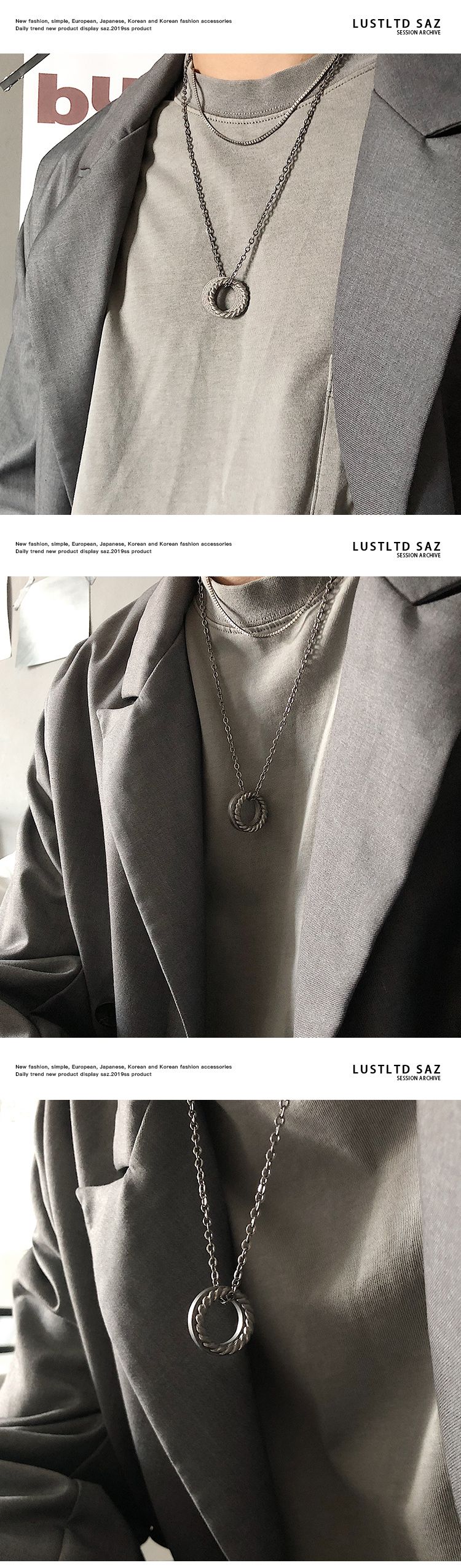 Bijoux pour hommes, pendentif de mode de rue, anneau de fil rétro simple, pendentif tendance, collier chaîne de pull_voghion.com