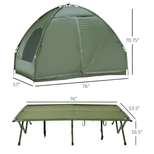 2-Person Foldable Camping Cot, Portable Outdoor W/ Bedspread & Thick Air Mattress, 4-In-1 Elevated Camping Bed Tent For Hiking, Picnic, Green_voghion.com