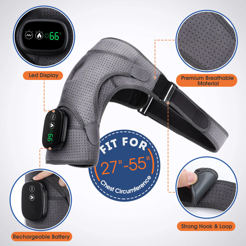 Masseur de dos chauffage électrique masseur d'épaule orthèse articulation arthrite soulagement de la douleur Vibration LED contrôleur réglable_voghion.com