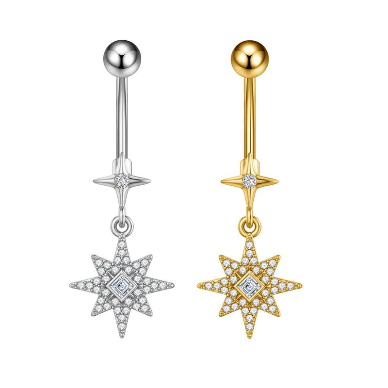 Piercing per ombelico da donna in acciaio inossidabile con zircone, catena a farfalla, occhio di cavallo, fiore a cinque foglie, fibbia per ombelico_voghion.com