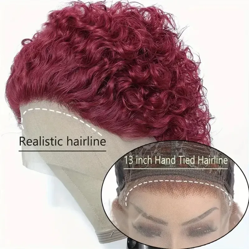 Pixie Cut Paryk Krøllet 13X1 Transparent Blonde Parykker Ægte Hår 180% Densitet Brasiliansk Paryk 100% Vandbølget Naturligt Hår Paryk Remy Hår_voghion.com