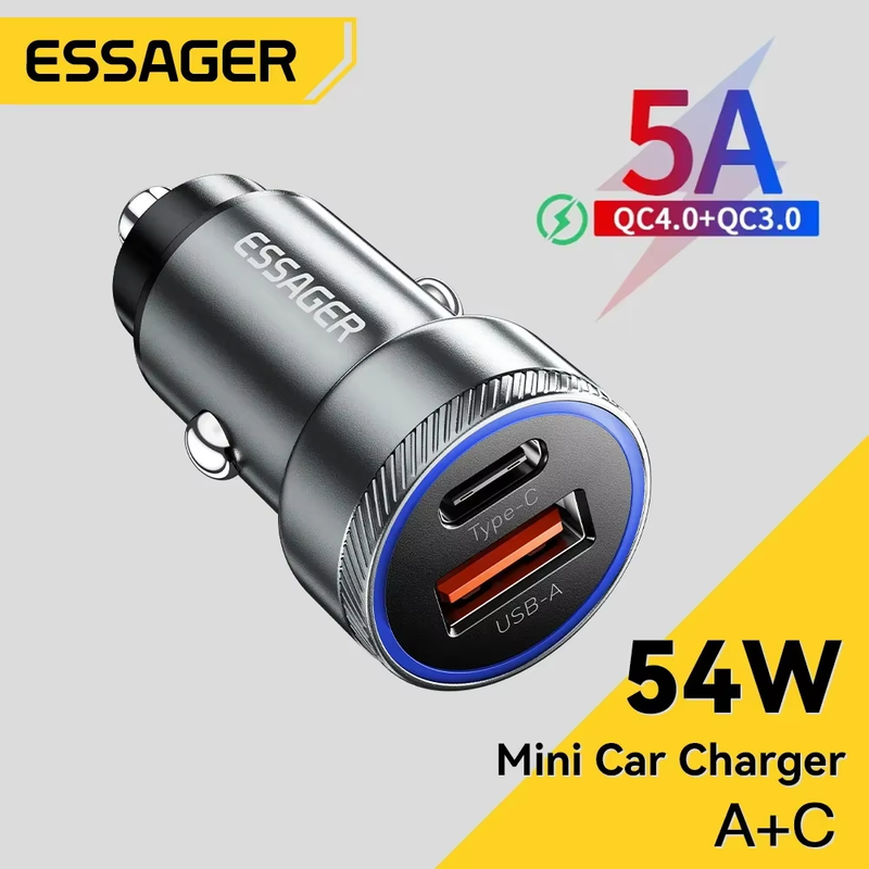 Essager 54W 5A Fast Charging Type C Chhug Chhug Tsu Tsu PD 3.0 SCP USB Car For Xiaomi Samsung Iphone Charger_voghion.com