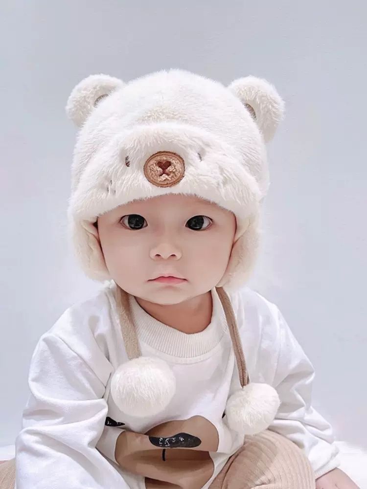 Cappello unisex per neonati, autunno inverno, cappello per neonati, bambina, carino, super carino, berretto in peluche, berretto con orecchio a forma di orso, cappello per neonati_voghion.com