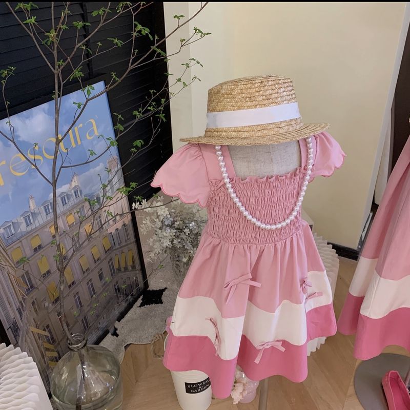 Mother&Kids Family dress summer short sleeve mother-daughter dress skirt girl soft pink Sweet thin_voghion.com