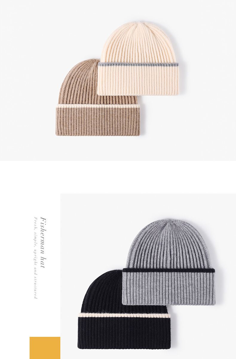 Cappelli freddi da uomo e da donna autunnali e invernali con blocchi di colore, alla moda e versatili, semplici e caldi, cappelli lavorati a maglia spessi, cappelli di lana per esterni_voghion.com