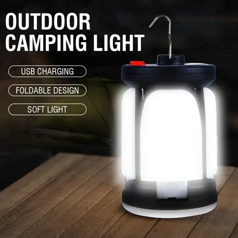 Neue LED-Campinglampe, solarbetrieben, faltbar, USB-aufladbar, tragbar, ideal für Notfälle beim Angeln und Wandern._voghion.com
