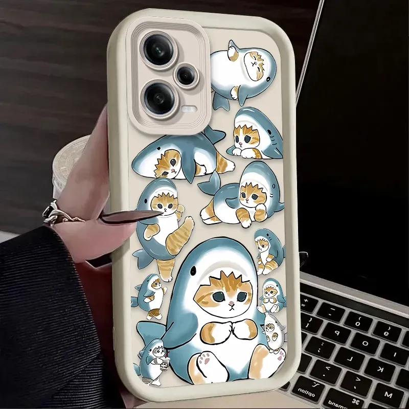 Funny Mofusand Shark Cat Phone Case For Xiaomi Redmi Note 13 12 11 Pro Plus 4G 5G 12S 11S 10S 10 9 9S Redmi 14C 13C 12C A3 12_voghion.com