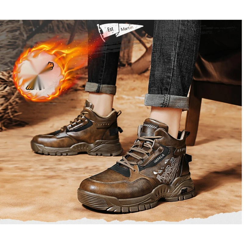 Autumn and winter pile warm Martin boots High top thick soles outdoor waterproof and cold working sports snow boots men's ankle boots_voghion.com