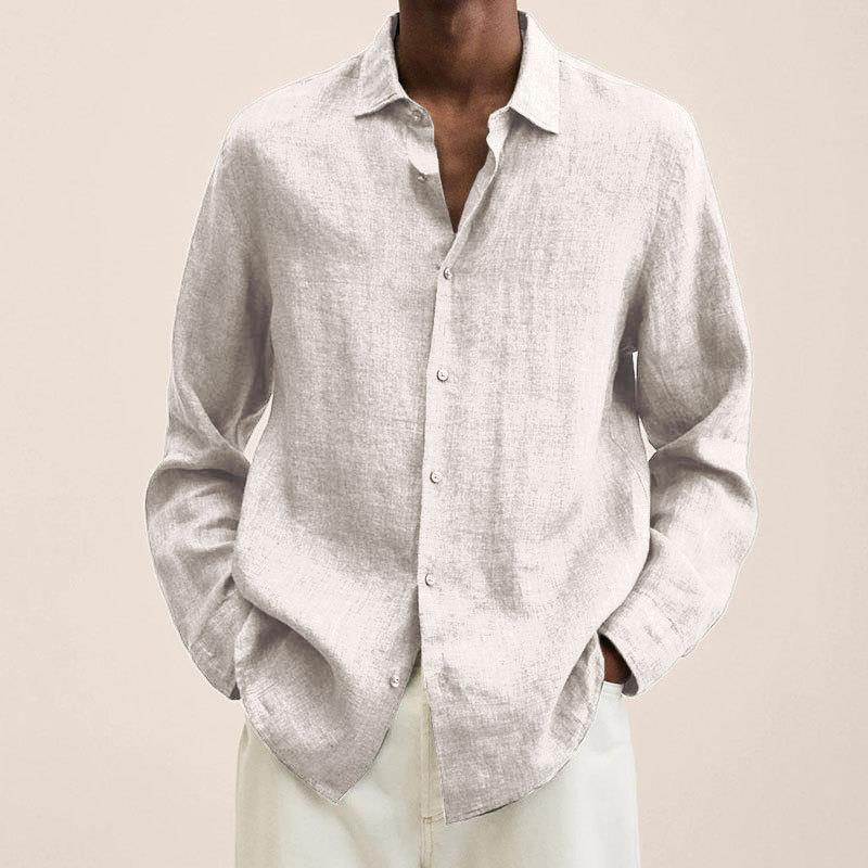 Herren-Cardigan-Hemd mit langen Ärmeln und Revers und losen Knöpfen für vier Jahreszeiten_voghion.com