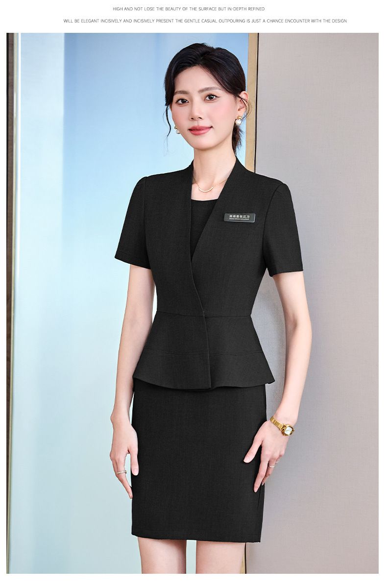 Grey Short Sleeved Suit Dress, Women's Summer New Style, Hotel Manager, Front Desk Reception, Jewelry Store Sales_voghion.com