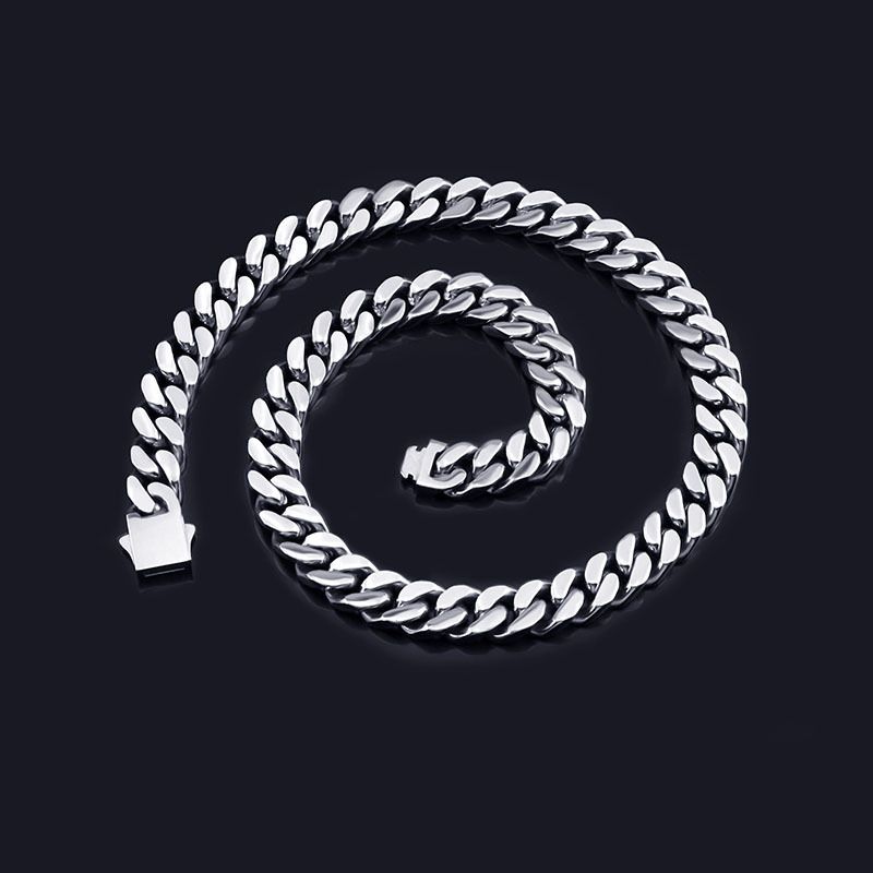 Bracciale in acciaio al titanio alla moda hip-hop con catena cubana in acciaio inossidabile a quattro lati, lucida e criptata_voghion.com
