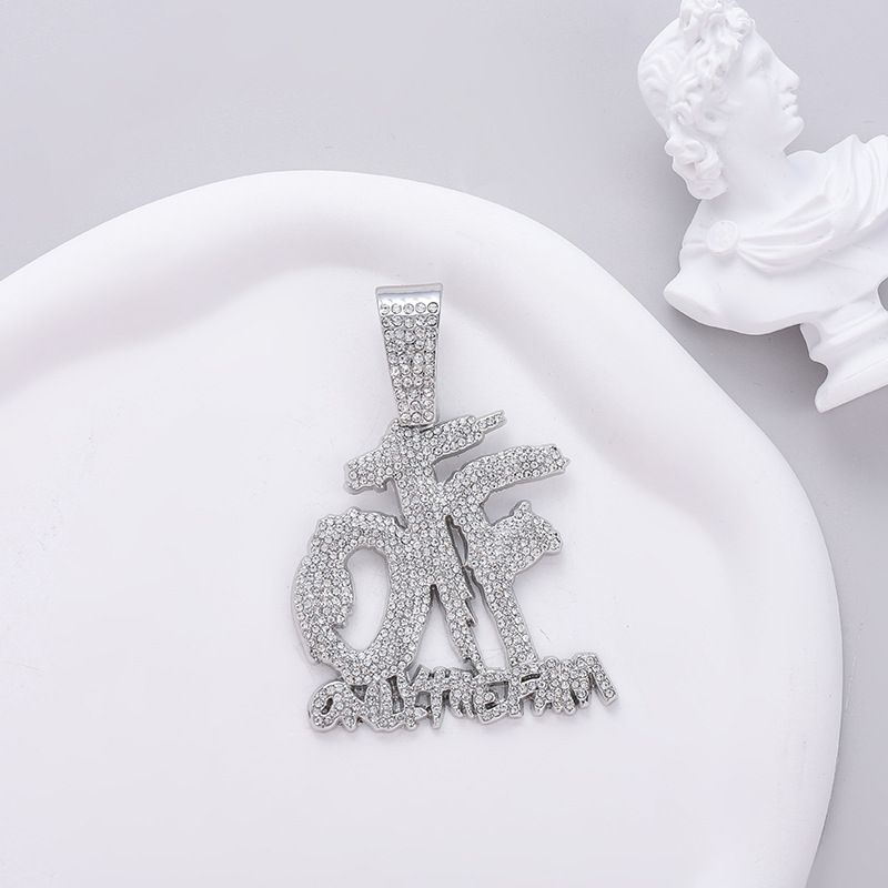 Collana con ciondolo a forma di diamante completo Hip-hop Electric Syllable OFF, collana cubana da uomo in lega Flame Rock_voghion.com