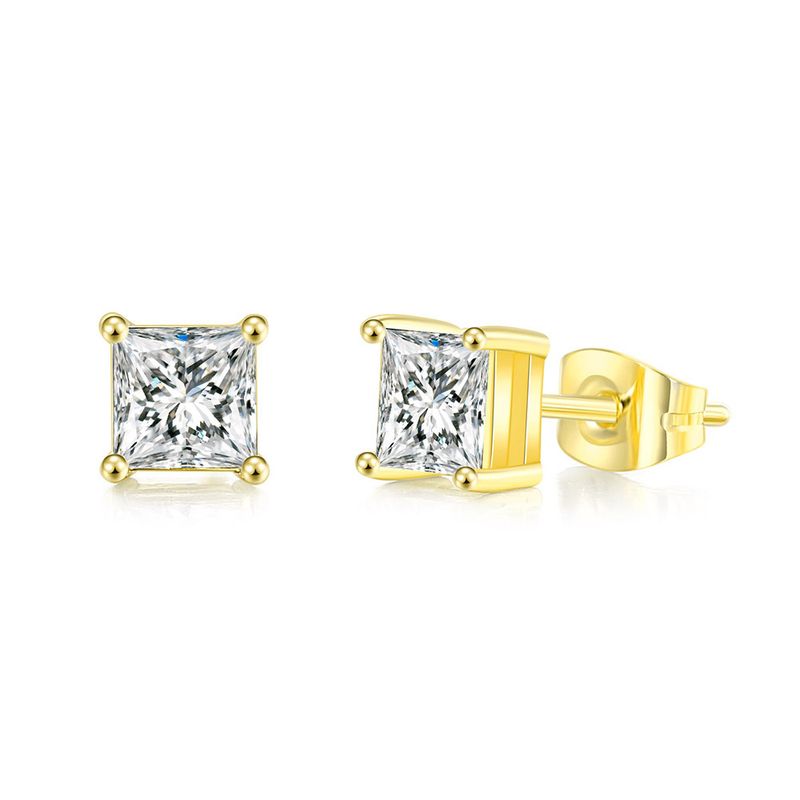 Popolari orecchini quadrati in zircone, classici orecchini versatili con diamante singolo placcato in rame e accessori_voghion.com