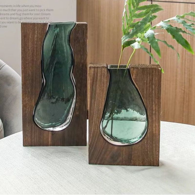 European Solid Wood Glass Vase Designer Decoration Home Hotel Ornament Craft_voghion.com