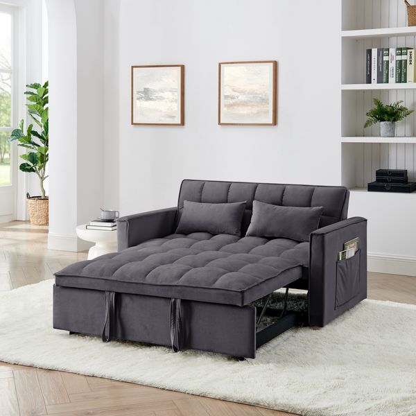 54.33 Inch Versatile Foldable Sofa Bed In 3 Lengths, Modern Sofa Sofa Sofa Velvet Pull-out Bed, Adjustable Back (GRAY)_voghion.com