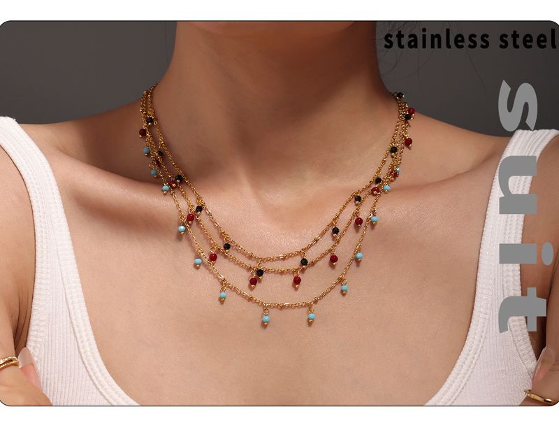 Collana in pietra naturale fatta a mano con piccole perle, catena per clavicola, collana ultra sottile, catena a doppio strato impilata, da donna_voghion.com