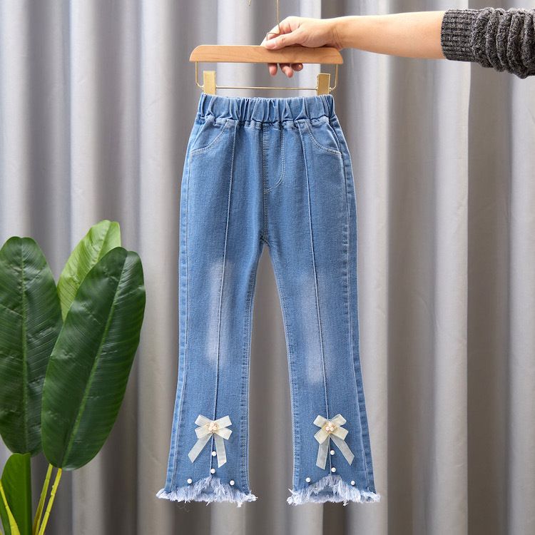 Mother&Kids Jeans per bambine e ragazze Pantaloni larghi a gamba larga per bambine casual e pantaloni lunghi svasati_voghion.com