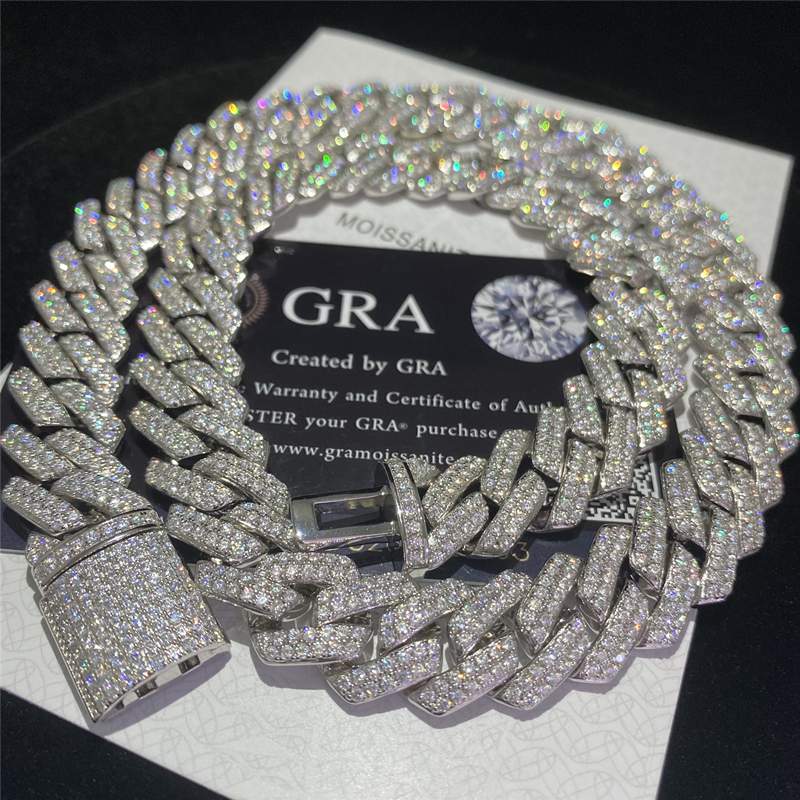 Stoc personalizat Iced Out VVS Moissanite Brățară Sier Bling CZ Diamond Lanț cu legături cubaneze Hip Hop Bijuterii pentru bărbați Colier_voghion.com