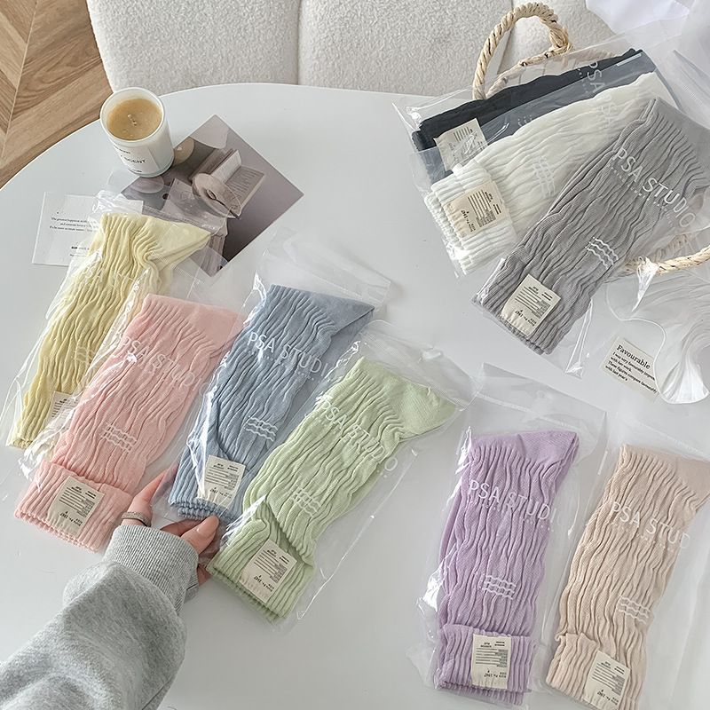 Solid Color Label Cotton Mid-Calf Women's Long Twist Ins Trendy Slouch Socks_voghion.com
