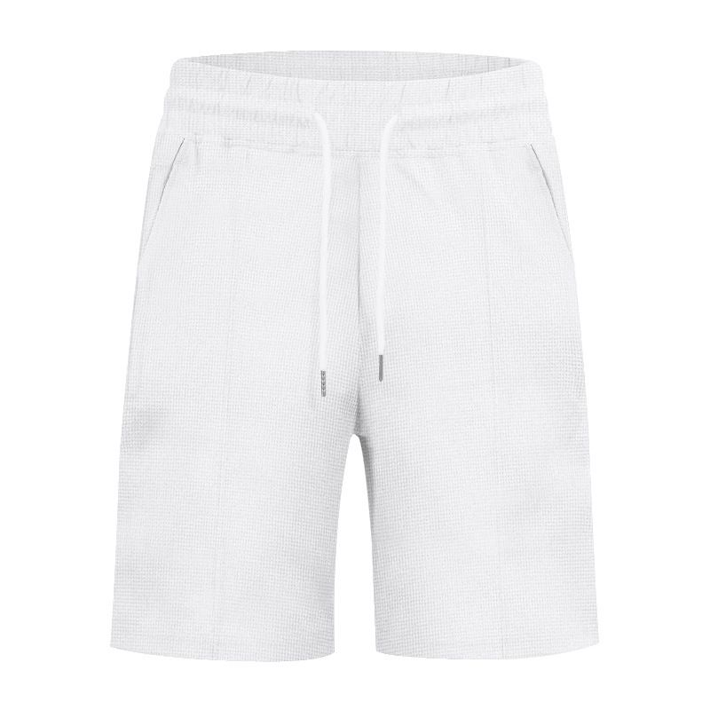 Cross-border Independent Station American Summer Casual Men's Tether Loose Henry Western Denim Waffle Short Sleeve Suit_voghion.com